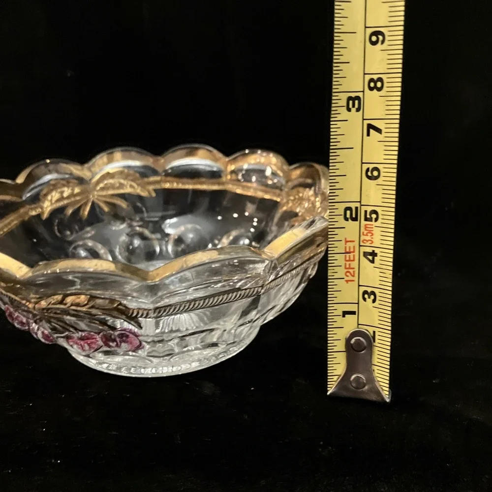 Vintage Mosser Northwood Glass Cherry & Cable Thumbprint 24K Gold Candy Dish